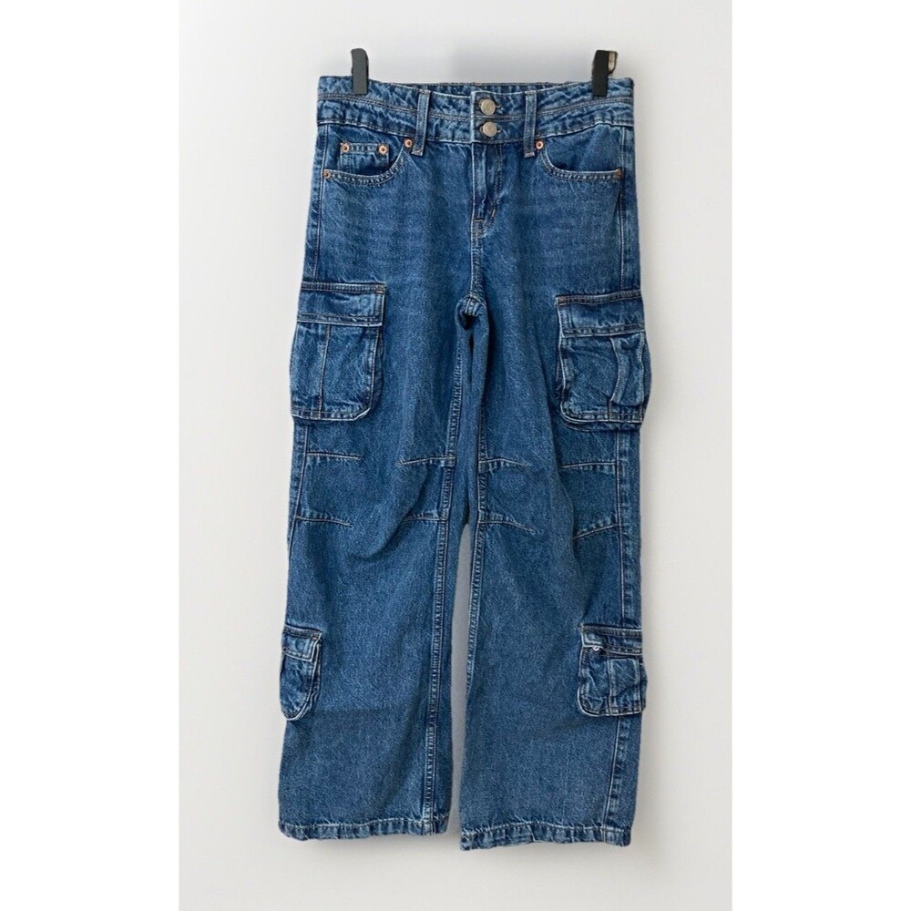 Aeropostale Womens 000R Baggy Wide Leg Cargo Jeans Blue Y2K Skater Grunge - Picture 1 of 13